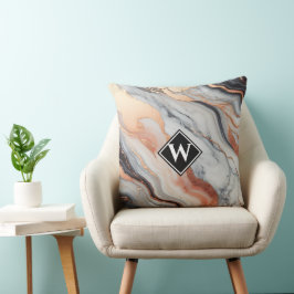 Marble Monogram för svart marmor i elegant Guld Kudde