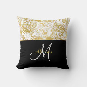 Marble Monogram Guld White Black Kudde