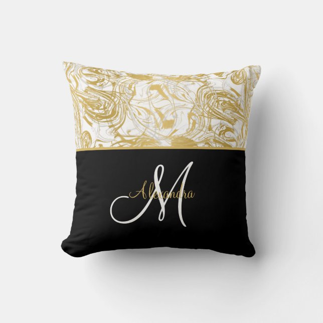 Marble Monogram Guld White Black Kudde (Framsida)