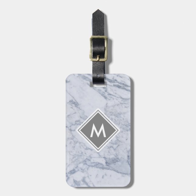 Marble Monogram Luggage Tag w/ läderband Bagagebricka (Vertikal Framsida)