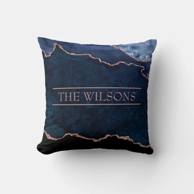 Marble Monogram Midnight Blue Abstrakt Elegant Mar Kudde (Framsida)