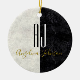 Marble Monogrammed Black and White Julgransprydnad Keramik