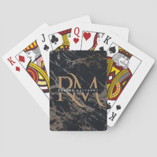 Marble Monogrammed Black Guld Initialer Elegant Casinokort