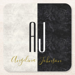 Marble Monogrammed svart och vit marmor Underlägg Papper Kvadrat