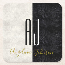 Marble Monogrammed svart och vit marmor Underlägg Papper Kvadrat