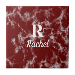 Marble Mönster Burgundy Red Monogram Initial Namn Kakelplatta
