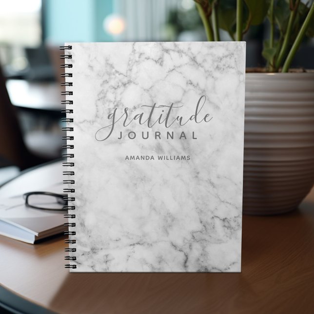 Marble Mönster Gratitude Journal - grått och vit Anteckningsbok (Gratitude notebook - personalize with your name or other text)