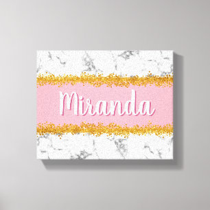 Marble Mönster vid Rosa med Guld Glitter Canvastryck