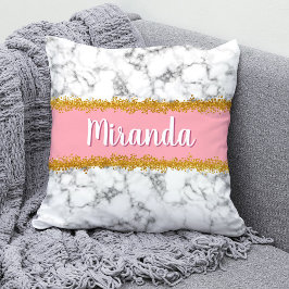 Marble Mönster vid Rosa med Guld Glitter Kudde