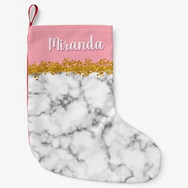 Marble Mönster vid Rosa med Guld Glitter Liten Julstrumpa (Framsidan)