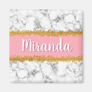 Marble Mönster vid Rosa med Guld Glitter Magnet