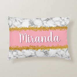 Marble Mönster vid Rosa med Guld Glitter Prydnadskudde