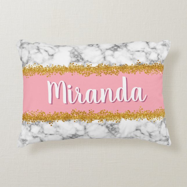 Marble Mönster vid Rosa med Guld Glitter Prydnadskudde (Framsidan)