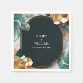 Marble Monstera Emerald Grönt och Guld Bröllop Pappersservett
