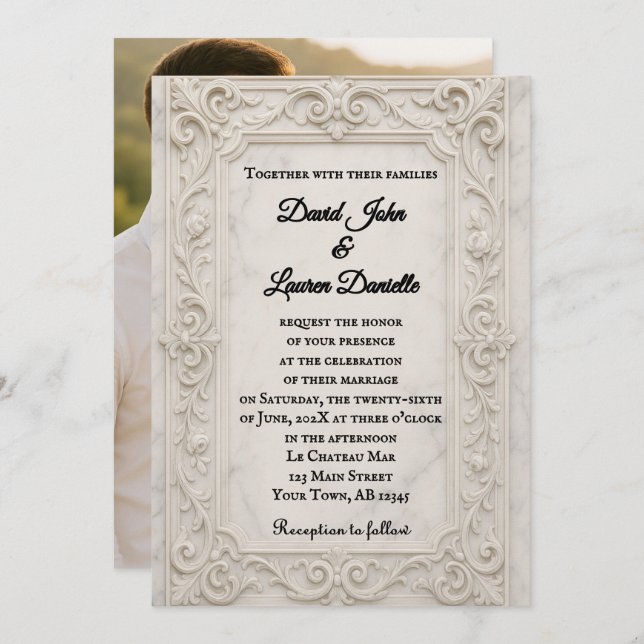 Marble Mystique Photo Wedding bjudande Inbjudningar (Fram/baksida)