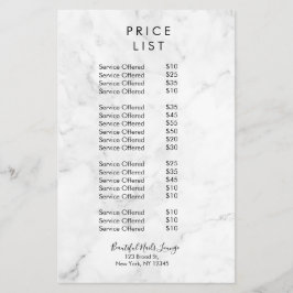 Marble Nail Salon Pris List Menu Flyer