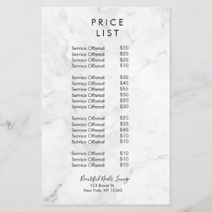Marble Nail Salon Pris List Menu Flyer