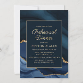 Marble Navy Blue Guld Elegant Rehearsal Middag Inbjudningar