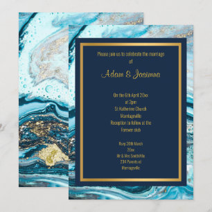 MARBLE NAVY GULD LAYERED WEDDING INVICATION INBJUDNINGAR