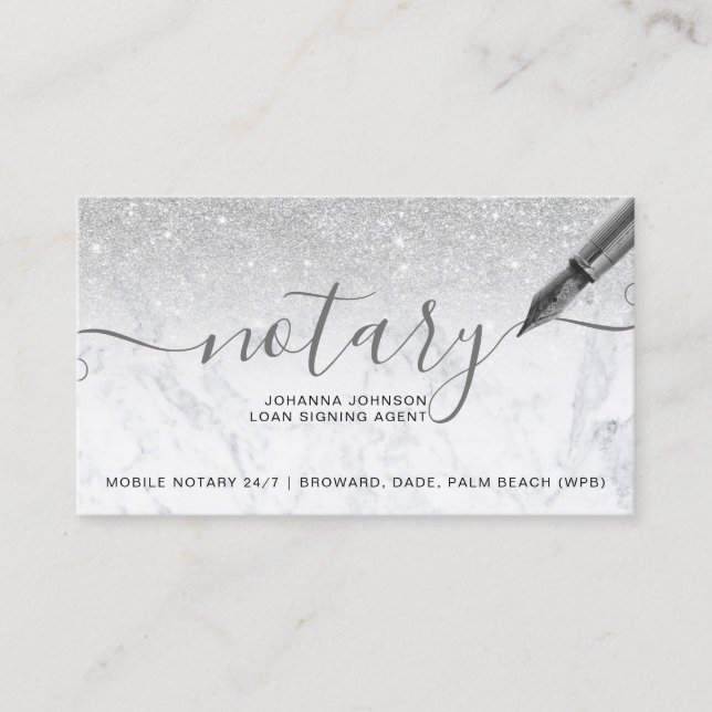 Marble Notary-lån silver glitter typografi Visitkort (Framsida)