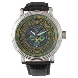 Marble och Abalone Endless Knot in Mandala Armbandsur
