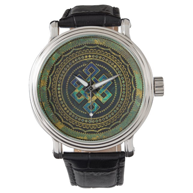 Marble och Abalone Endless Knot in Mandala Armbandsur (Framsida)