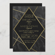 Marble och Guld Art Deco Geometric Slate Bröllop