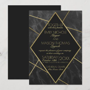 Marble och Guld Art Deco Geometric Slate Bröllop Inbjudningar