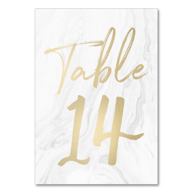 Marble och Guld Script | Bordsnummer-kort 14 Bordsnummer (Framsidan)