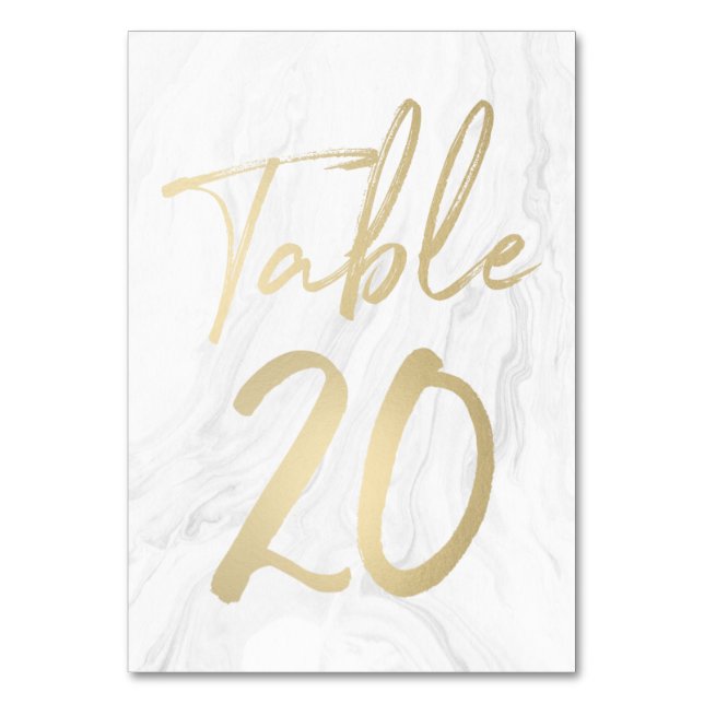 Marble och Guld Script | Bordsnummer-kort 20 Bordsnummer (Framsidan)