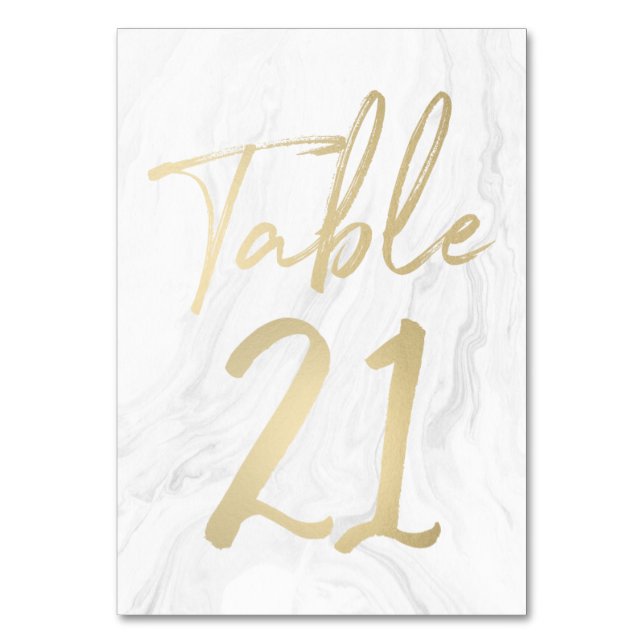 Marble och Guld Script | Bordsnummer-kort 21 Bordsnummer (Framsidan)