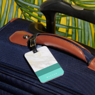 Marble Ombre Teal Monogram Luggage Tag Bagagebricka