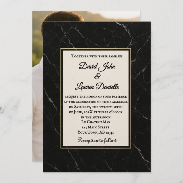 Marble Onyx Photo Wedding Invitation Inbjudningar (Fram/baksida)