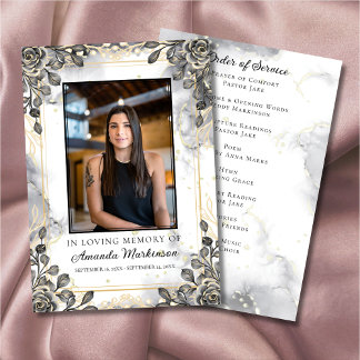 Marble Order of Service i Blommigt, svart och Guld Program