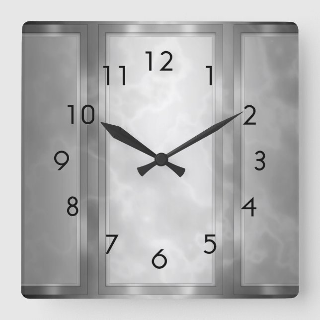 Marble Panels, svart kol Fyrkantig Klocka (Framsida)