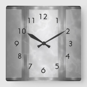 Marble Panels, svart kol Fyrkantig Klocka