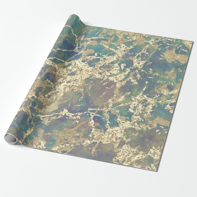 Marble Pastel Guld Blue Teal Strokes Gift Idea Presentpapper (Utrullad)