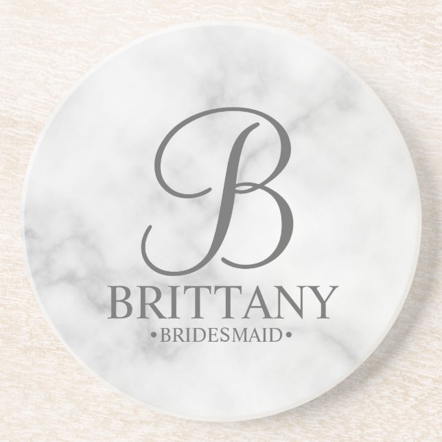 Marble Personlig Monogram och Namn Bridesmaid Underlägg (Framsidan)