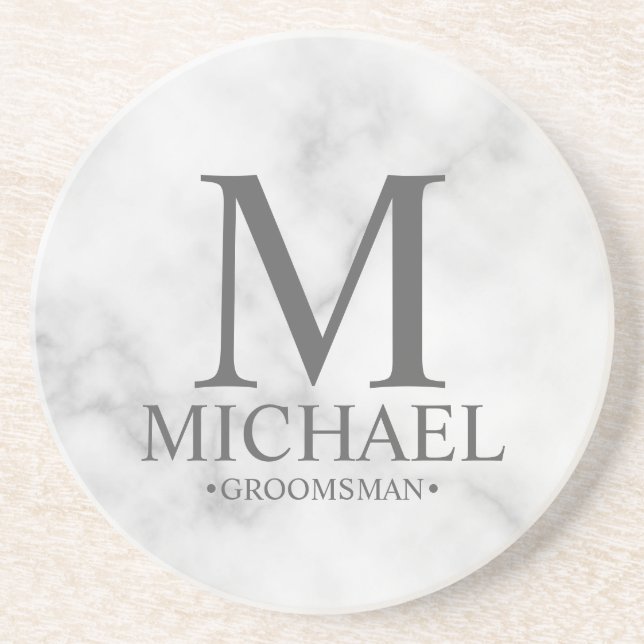 Marble Personlig Monogram och Namn Groomsman Underlägg (Framsidan)