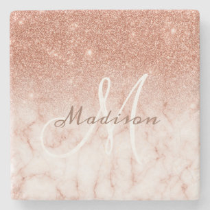 Marble personlig Ro Guld Glitter Monogram Marble Stenunderlägg
