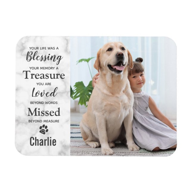 Marble Pet Hund Memorial Memory Photo Magnet (Horisontell)