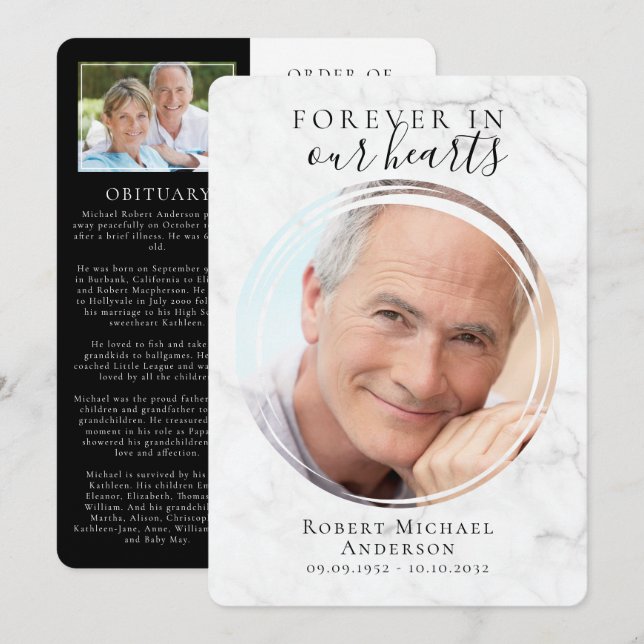 Marble Photo Funeral Program (Fram/baksida)