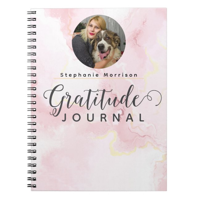 Marble Photo Gratitude Journal - Rosa och vitt Anteckningsbok (Framsidan)