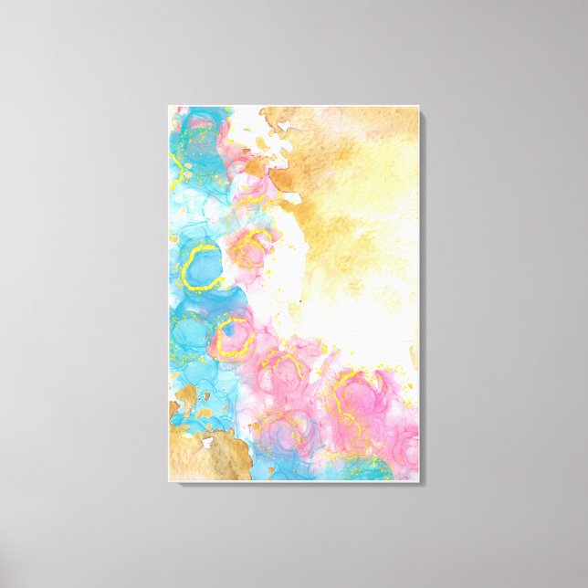 Marble Print in ljus rosa blue Guld hues Canvastryck (Framsida)