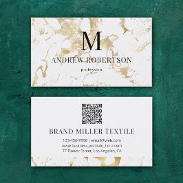 Marble QR Code Faux Gold Foil Visitkort