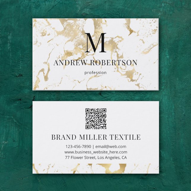 Marble QR Code Faux Gold Foil Visitkort (Skapare uppladdad)