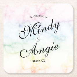 Marble Rainbow Gay Script Wedding Underlägg Papper Kvadrat