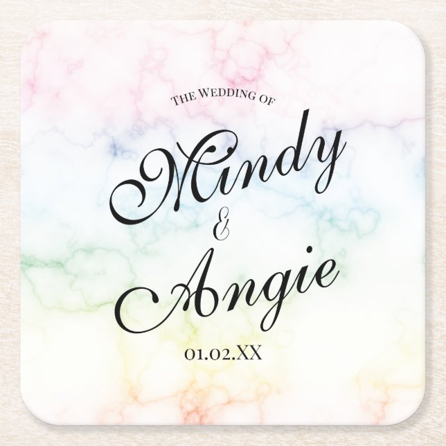 Marble Rainbow Gay Script Wedding Underlägg Papper Kvadrat (Framsidan)