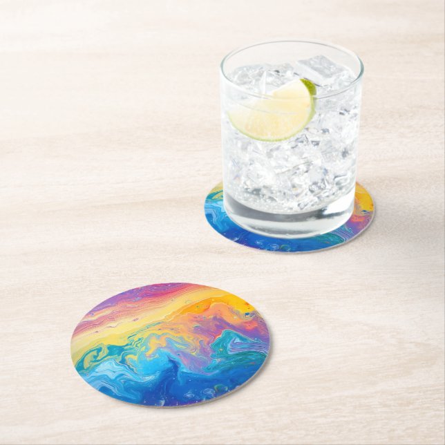 Marble Rainbow Mönster Underlägg Papper Rund (Insitu)