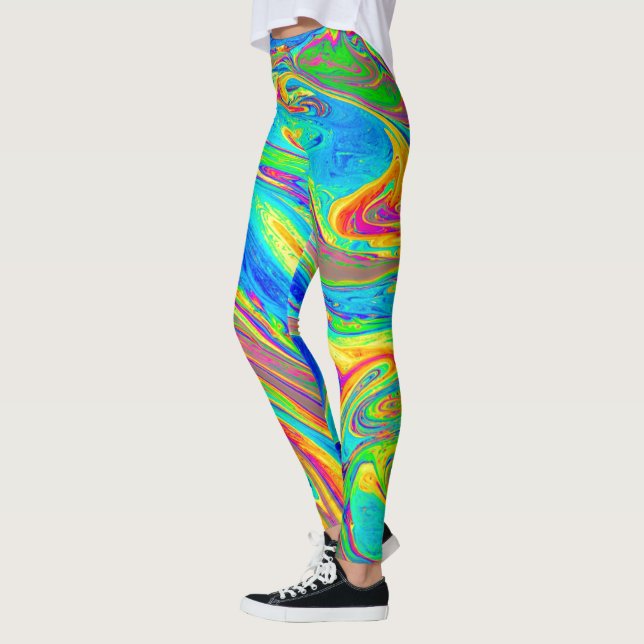 Marble Rainbow Swirls Bright och Vackert Leggings (Vänster)